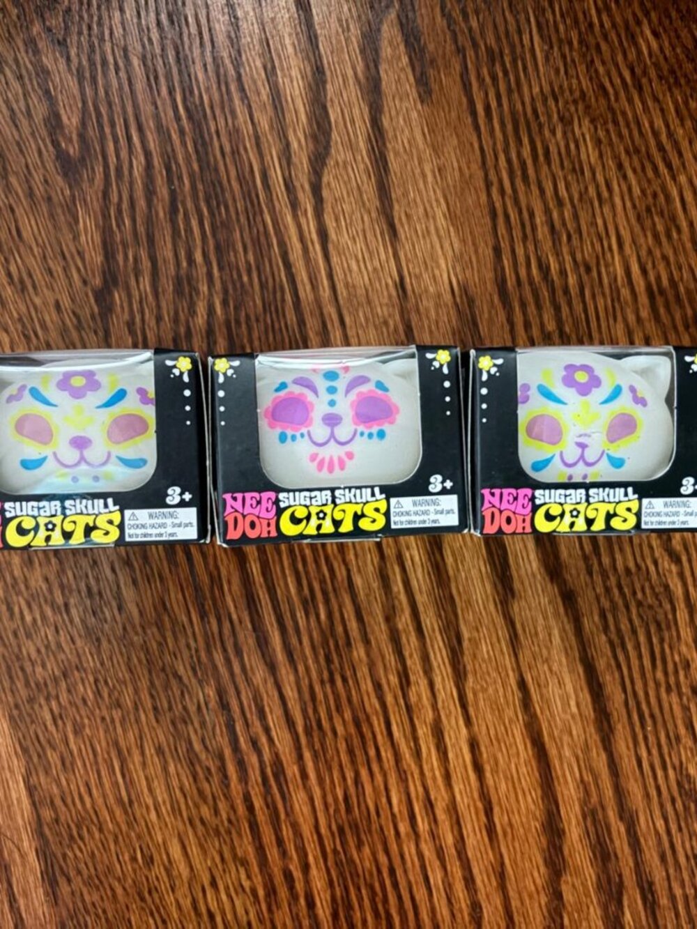 Schylling NeeDoh Sugar Skull Cats Squishy Sensory Fidget Toy Glow In Dark 3 Pack